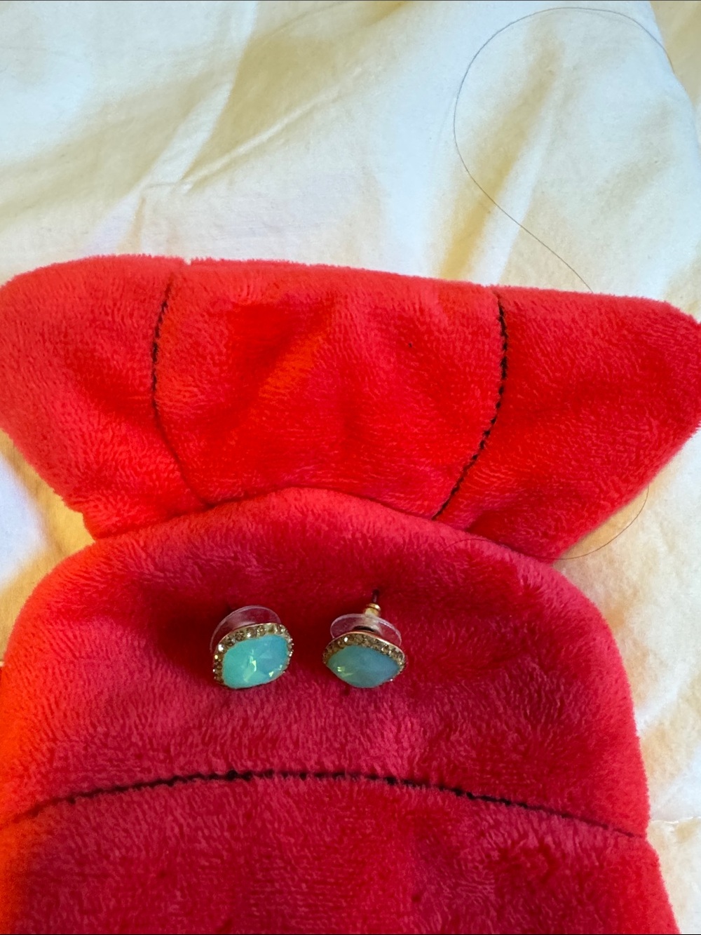 Aqua Stone Stud Earrings with Rhinestone Halo